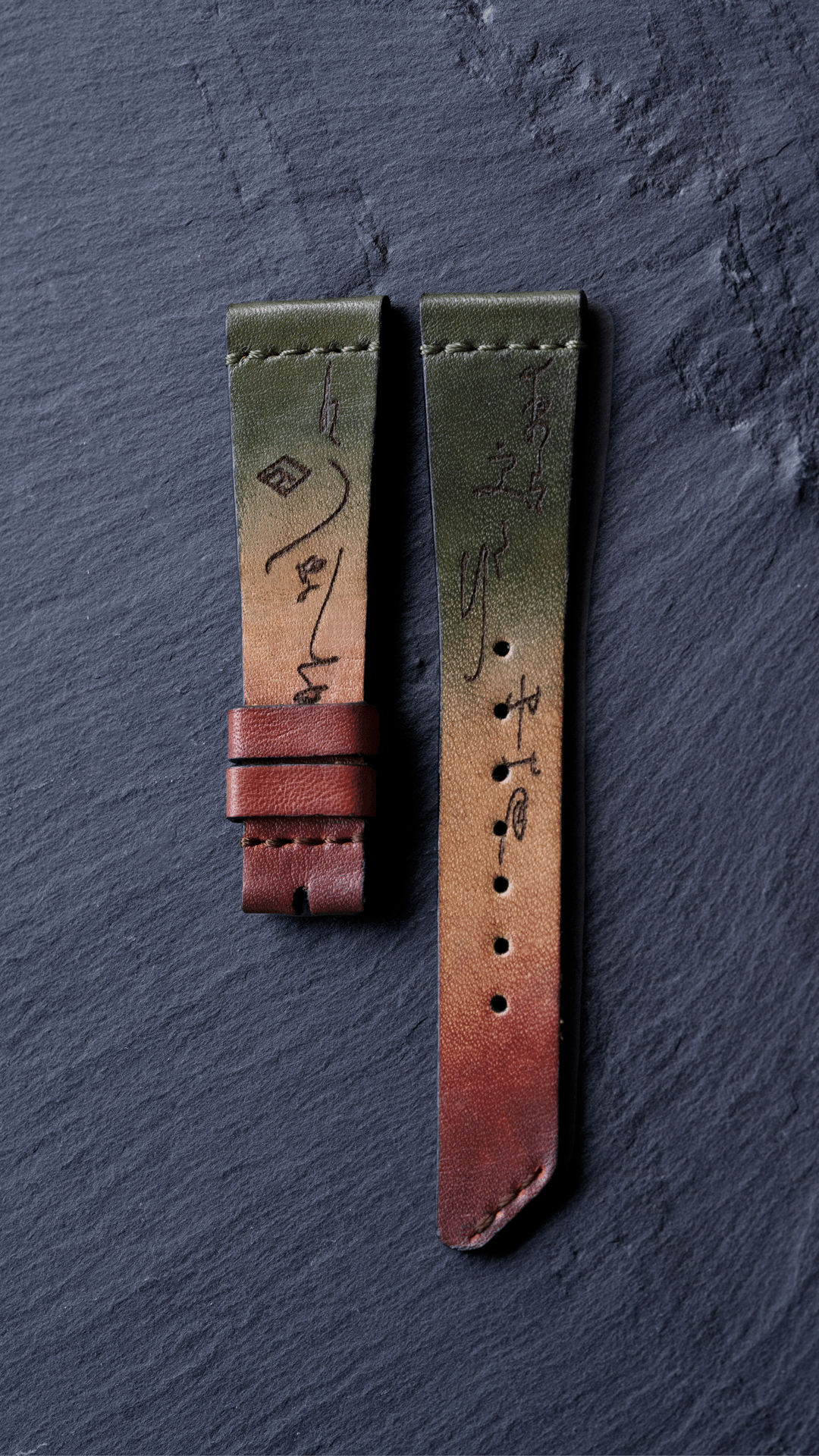 green yellow and red watch strap with grey background